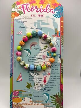 Jilzarah Handmade Clay Multicolor Beaded Dangle Charm Bracelet Florida Theme